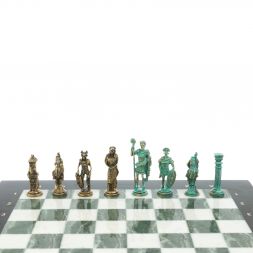Шахматы &amp;quot;Римляне против Галлов&amp;quot; фигуры бронза / патина 36х36 см мрамор змеевик
