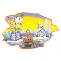 Часы с картиной "Медведь с рыбой зима" 50х32 см каменная крошка