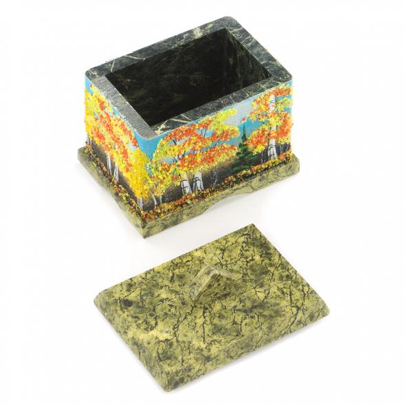 Шкатулка змеевик рисунок Осень 9х6,5х7,5 см 119897