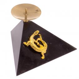 Подсвечник треугольный "Ящерица на горке" круглая из черного змеевика