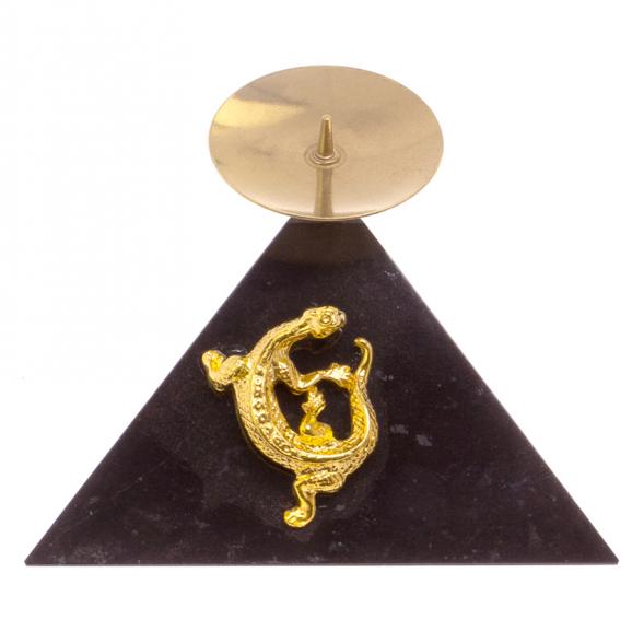 Подсвечник треугольный &amp;quot;Ящерица на горке&amp;quot; круглая из черного змеевика 126344