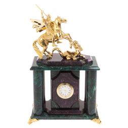 Часы &amp;quot;Георгий Победоносец&amp;quot; из шабровского змеевика 17х12х27 см