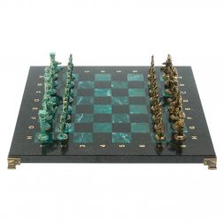 Шахматы &amp;quot;Римляне против Галлов&amp;quot; фигуры бронза / патина 36х36 см змеевик