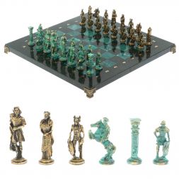 Шахматы &amp;quot;Римляне против Галлов&amp;quot; фигуры бронза / патина 36х36 см змеевик
