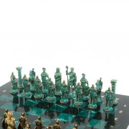 Шахматы &amp;quot;Римляне против Галлов&amp;quot; фигуры бронза / патина 36х36 см змеевик
