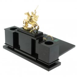 Настольный набор &amp;quot;Георгий Победоносец&amp;quot; из малахита и бронзы