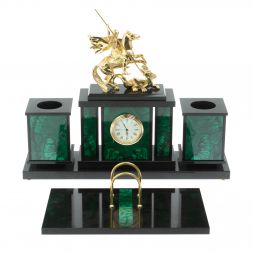 Настольный набор &amp;quot;Георгий Победоносец&amp;quot; из малахита и бронзы