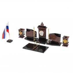 Настольный набор с гербом и флагом России камень лемезит