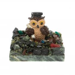 Сувенир "Филин ученый" змеевик самоцветы
