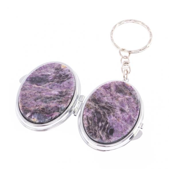 Складное зеркало брелок чароит овальное 126652