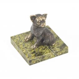 Бронзовая статуэтка "Собачка средняя №5" камень змеевик