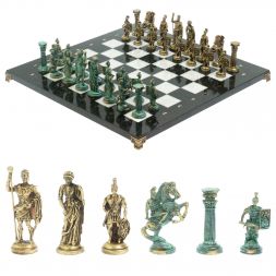 Шахматы &amp;quot;Римские войны&amp;quot; фигуры бронза / патина 44х44 см мрамор