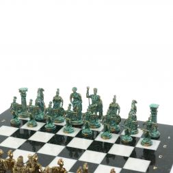 Шахматы &amp;quot;Римские войны&amp;quot; фигуры бронза / патина 44х44 см мрамор