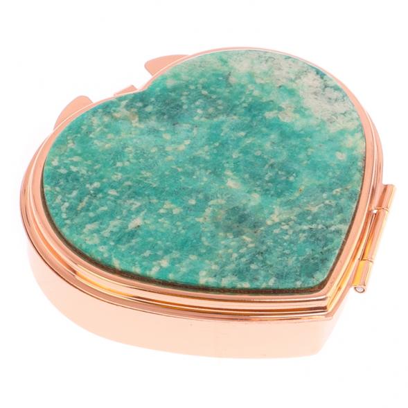 Таблетница &amp;quot;Сердце&amp;quot; на 3 отделения камень амазонит цвет красное золото 125905