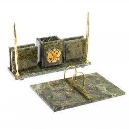 Письменный набор "Офисный" из змеевика с гербом РФ