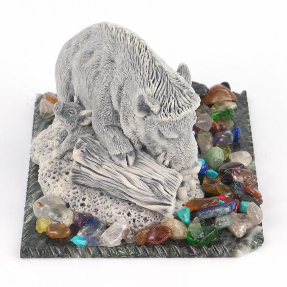 Сувенир &amp;quot;Кабан с поросятами&amp;quot; из мрамолита 119347