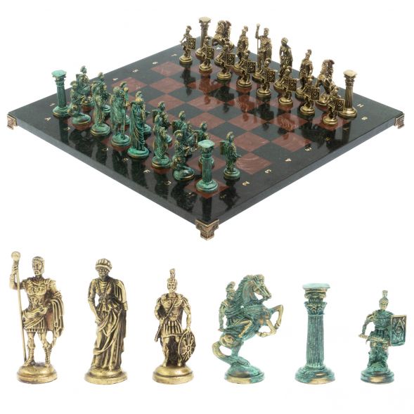 Шахматы &amp;quot;Римские войны&amp;quot; фигуры бронза / патина 44х44 см лемезит 128379