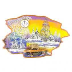 Часы с картиной "Медведь идет зима" 50х32 см каменная крошка