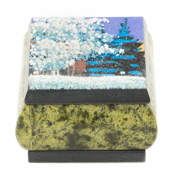 Шкатулка змеевик рисунок Зима 10х8х5 см 119900