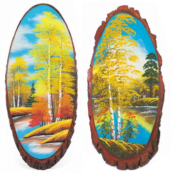 Панно на срезе дерева &amp;quot;Осень&amp;quot; 90-95 см каменная крошка 120835