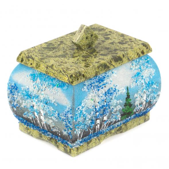 Шкатулка с рисунком &amp;quot;Зима&amp;quot; змеевик 10х7,5х9 см 121109