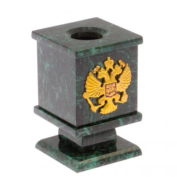 Карандашница из темно-зеленого змеевика с гербом России 125277
