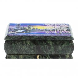 Шкатулка &amp;quot;Домик в зимнем лесу&amp;quot; из шабровского змеевика 18х9х6,5 см