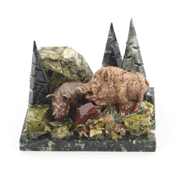 Сувенир &amp;quot;Два кабана&amp;quot; змеевик самоцветы 119405