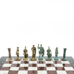 Шахматы &amp;quot;Римские войны&amp;quot; фигуры бронза / патина 44х44 см лемезит мрамор