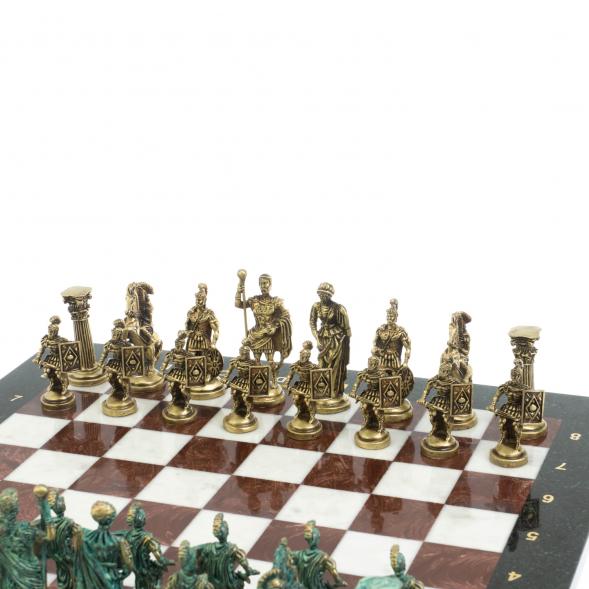Шахматы &amp;quot;Римские войны&amp;quot; фигуры бронза / патина 44х44 см лемезит мрамор 128380