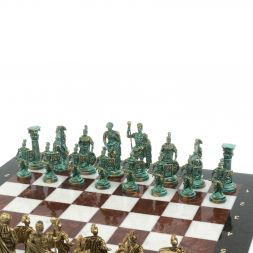 Шахматы &amp;quot;Римские войны&amp;quot; фигуры бронза / патина 44х44 см лемезит мрамор