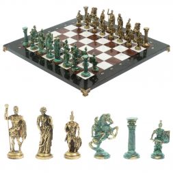 Шахматы &amp;quot;Римские войны&amp;quot; фигуры бронза / патина 44х44 см лемезит мрамор
