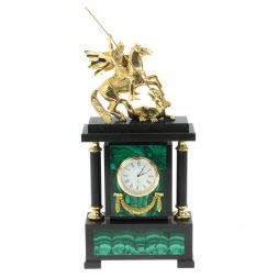 Часы из малахита &amp;quot;Георгий Победоносец&amp;quot; бронза
