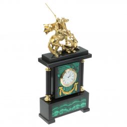 Часы из малахита &amp;quot;Георгий Победоносец&amp;quot; бронза