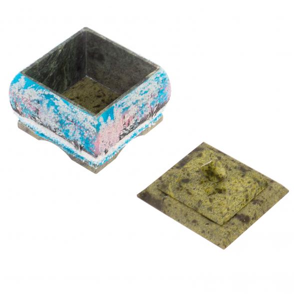 Шкатулка змеевик рисунок Зима 10х10х9 см 119903