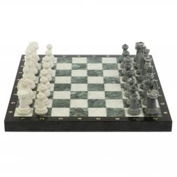 Шахматы "Стаунтон" доска 40х40 см мрамор / шабровский змеевик