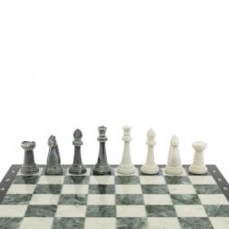 Шахматы "Стаунтон" доска 40х40 см мрамор / шабровский змеевик