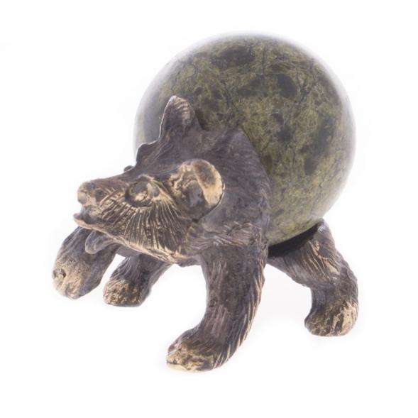 Фигурка статуэтка &amp;quot;Медведь с шаром&amp;quot; бронза камень змеевик 122068