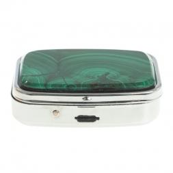 Таблетница на 2 отделения камень малахит цвет серебро