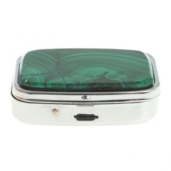 Таблетница на 2 отделения камень малахит цвет серебро 122757