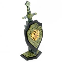 Сувенирный "Щит и меч" из камня змеевик 12х7х30 см