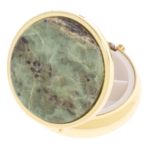 Таблетница на 3 отделения из камня офит цвет золото 126192