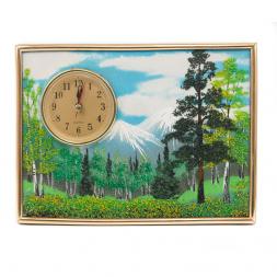 Настольные часы с панно на мдф "Летний пейзаж" 20х15 см каменная крошка