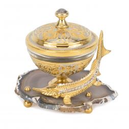 Икорница "Стерлядка" на агате в подарочной коробке Златоуст