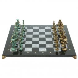 Шахматы &amp;quot;Римские войны&amp;quot; фигуры бронза / патина 44х44 см серый мрамор