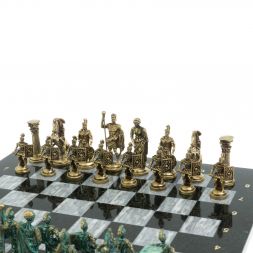 Шахматы &amp;quot;Римские войны&amp;quot; фигуры бронза / патина 44х44 см серый мрамор