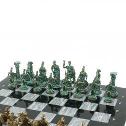 Шахматы &amp;quot;Римские войны&amp;quot; фигуры бронза / патина 44х44 см серый мрамор